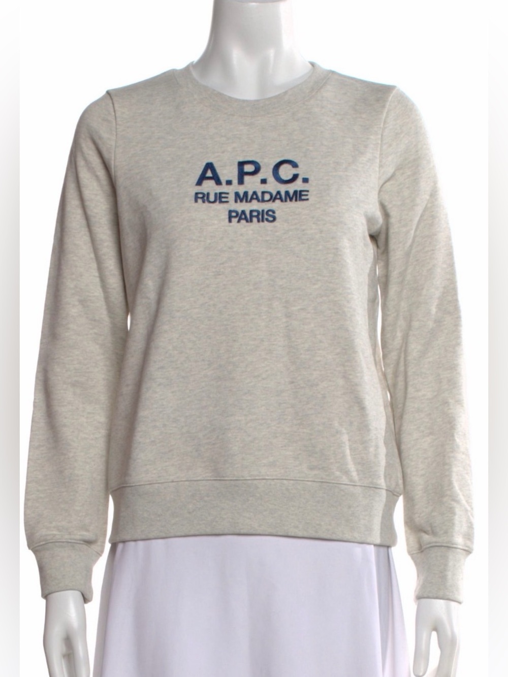A.P.C. Women's Crewneck Sweatshirt in Heather Gray with Blue Logo